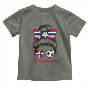 Norwegian Soccer Girl Toddler T Shirt Messy Bun Sunglasses Football Fan TS12 Military Green Print Your Wear