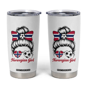 Norwegian Soccer Girl Tumbler Cup Messy Bun Sunglasses Football Fan TS12 White Print Your Wear