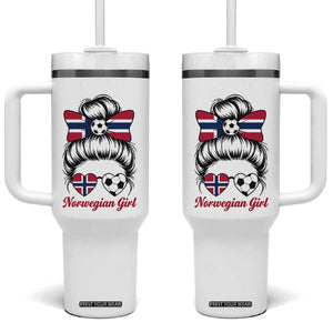 Norwegian Soccer Girl Tumbler With Handle Messy Bun Sunglasses Football Fan TS12 One Size: 40 oz White Print Your Wear