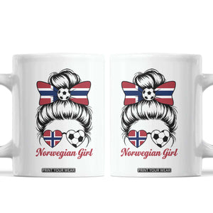 Norwegian Soccer Girl Coffee Mug Messy Bun Sunglasses Football Fan TS12 White Print Your Wear
