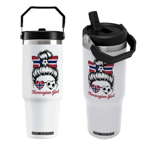 Norwegian Soccer Girl Flip Straw Tumbler Messy Bun Sunglasses Football Fan TS12 One Size: 30 oz White Print Your Wear