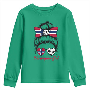 Norwegian Soccer Girl Youth Sweatshirt Messy Bun Sunglasses Football Fan TS12 Irish Green Print Your Wear