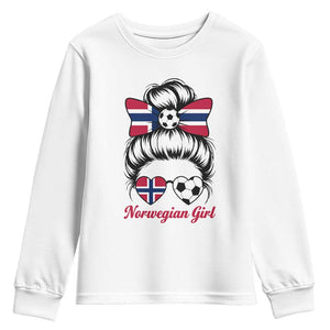 Norwegian Soccer Girl Youth Sweatshirt Messy Bun Sunglasses Football Fan TS12 White Print Your Wear