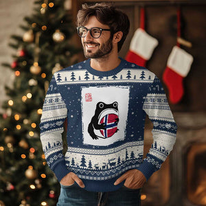 Grumpy Frog Norway Soccer Fan Ugly Christmas Sweater Japanese Style Match Day TS12 Navy Beige Print Your Wear