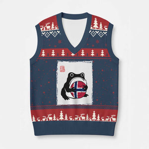 Grumpy Frog Norway Soccer Fan V-Neck Knit Sweater Vest Japanese Style Match Day TS12 Navy Red Print Your Wear