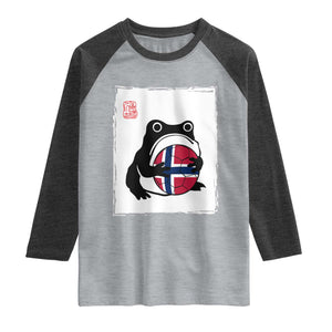 Grumpy Frog Norway Soccer Fan Raglan Shirt Japanese Style Match Day TS12 Heather Gray Heather Charcoal Print Your Wear