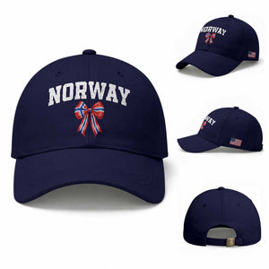 Norwegian Girl Coquette Bow Baseball Cap Norway Flag Pride Gift TS12 Baseball Cap Universal Fit Dark Blue Print Your Wear