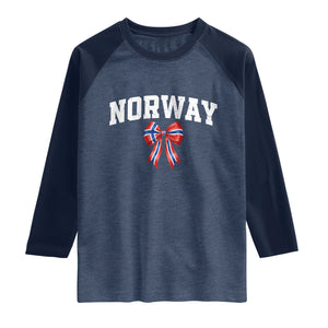 Norwegian Girl Coquette Bow Raglan Shirt Norway Flag Pride Gift TS12 Heather Denim Navy Print Your Wear