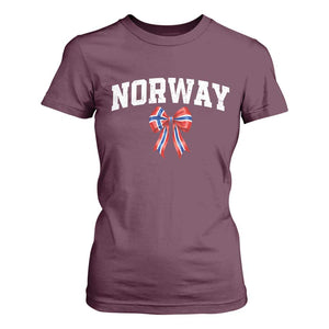Norwegian Girl Coquette Bow T Shirt For Women Norway Flag Pride Gift TS12 Maroon Print Your Wear