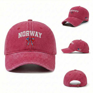 Norwegian Girl Coquette Bow Washed Cotton Baseball Cap Norway Flag Pride Gift TS12 Washed Cap Universal Fit Red Print Your Wear