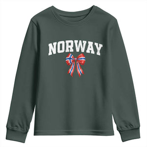 Norwegian Girl Coquette Bow Youth Sweatshirt Norway Flag Pride Gift TS12 Dark Forest Green Print Your Wear