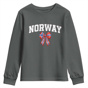 Norwegian Girl Coquette Bow Youth Sweatshirt Norway Flag Pride Gift TS12 Dark Heather Print Your Wear