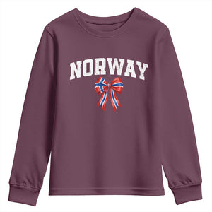 Norwegian Girl Coquette Bow Youth Sweatshirt Norway Flag Pride Gift TS12 Maroon Print Your Wear