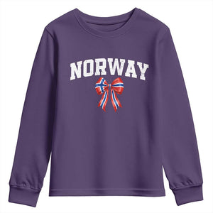 Norwegian Girl Coquette Bow Youth Sweatshirt Norway Flag Pride Gift TS12 Purple Print Your Wear
