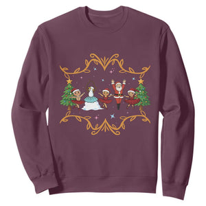 Ballet Lover Christmas Sweatshirt Funny Gingerbread Santa Snowman Dance TS12 Maroon Print Your Wear