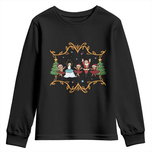 Ballet Lover Christmas Youth Sweatshirt Funny Gingerbread Santa Snowman Dance TS12 Black Print Your Wear
