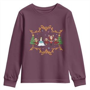 Ballet Lover Christmas Youth Sweatshirt Funny Gingerbread Santa Snowman Dance TS12 Maroon Print Your Wear