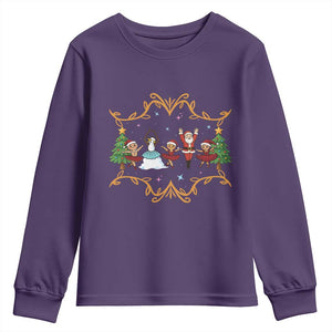 Ballet Lover Christmas Youth Sweatshirt Funny Gingerbread Santa Snowman Dance TS12 Purple Print Your Wear