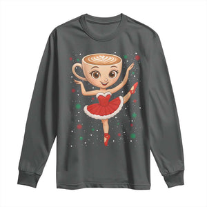 Funny Christmas Long Sleeve Shirt Ballerina Cappuccino Brainrot Meme Gift TS12 Dark Heather Print Your Wear