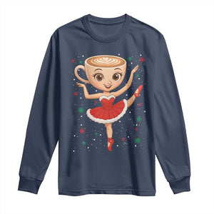 Funny Christmas Long Sleeve Shirt Ballerina Cappuccino Brainrot Meme Gift TS12 Navy Print Your Wear
