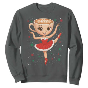Funny Christmas Sweatshirt Ballerina Cappuccino Brainrot Meme Gift TS12 Dark Heather Print Your Wear