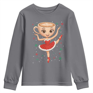 Funny Christmas Youth Sweatshirt Ballerina Cappuccino Brainrot Meme Gift TS12 Charcoal Print Your Wear