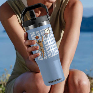 Christian Basketball Lover Flip Straw Tumbler He Is Rizzin Funny Gift TS12 One Size: 30 oz Light Blue Print Your Wear