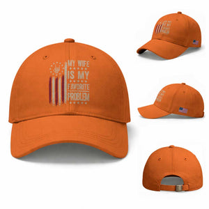 Funny My Wife Is My Favorite Problem Baseball Cap American Flag Husband Marriage Gift
