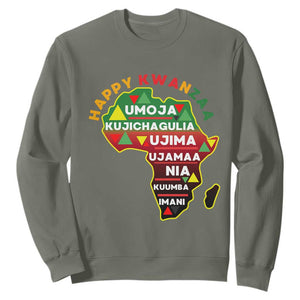 Happy Kwanzaa African Map Sweatshirt Nguzo Saba Seven Principles African Heritage Gift TS12 Military Green Print Your Wear