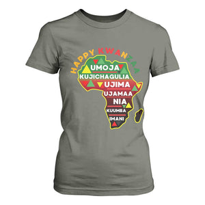 Happy Kwanzaa African Map T Shirt For Women Nguzo Saba Seven Principles African Heritage Gift TS12 Military Green Print Your Wear