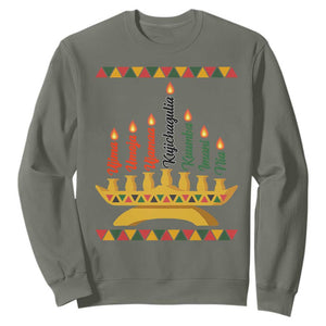 7 Principles Of Kwanzaa Sweatshirt Festival Of Lights African Heritage Gift TS12 Military Green Print Your Wear