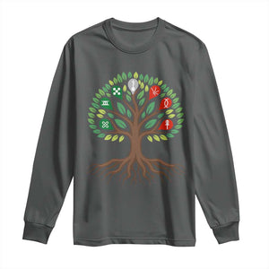 Seven Candles Of Kwanzaa Tree Of Life Long Sleeve Shirt African Heritage Gift TS12 Dark Heather Print Your Wear
