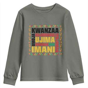 Nguzo Saba Seven Principles Youth Sweatshirt African Heritage Celebration Gift TS12 Military Green Print Your Wear