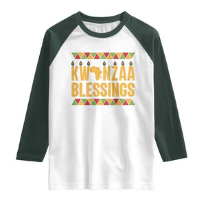 Kwanzaa Blessings Raglan Shirt Kinara Light African Heritage Gift TS12 White Dark Forest Green Print Your Wear