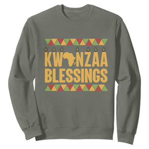 Kwanzaa Blessings Sweatshirt Kinara Light African Heritage Gift TS12 Military Green Print Your Wear