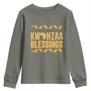 Kwanzaa Blessings Youth Sweatshirt Kinara Light African Heritage Gift TS12 Military Green Print Your Wear