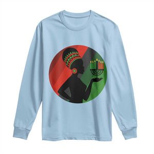 African Woman With Kinara Long Sleeve Shirt Happy Kwanzaa Cultural Pride Gift TS12 Light Blue Print Your Wear