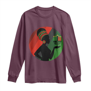 African Woman With Kinara Long Sleeve Shirt Happy Kwanzaa Cultural Pride Gift TS12 Maroon Print Your Wear