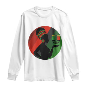 African Woman With Kinara Long Sleeve Shirt Happy Kwanzaa Cultural Pride Gift TS12 White Print Your Wear