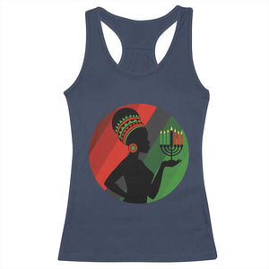 African Woman With Kinara Racerback Tank Top Happy Kwanzaa Cultural Pride Gift TS12 Navy Print Your Wear