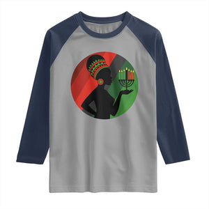 African Woman With Kinara Raglan Shirt Happy Kwanzaa Cultural Pride Gift TS12 Sport Gray Navy Print Your Wear