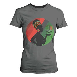 African Woman With Kinara T Shirt For Women Happy Kwanzaa Cultural Pride Gift - Print Your Wear