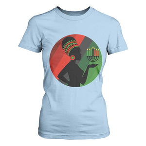 African Woman With Kinara T Shirt For Women Happy Kwanzaa Cultural Pride Gift TS12 Light Blue Print Your Wear