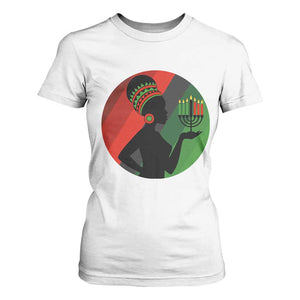 African Woman With Kinara T Shirt For Women Happy Kwanzaa Cultural Pride Gift - Print Your Wear