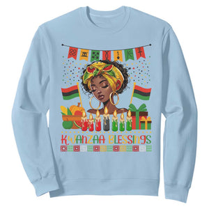 Kwanzaa Blessings African Woman Sweatshirt Umoja Seven Principles Family Gift TS12 Light Blue Print Your Wear