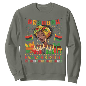 Kwanzaa Blessings African Woman Sweatshirt Umoja Seven Principles Family Gift TS12 Military Green Print Your Wear