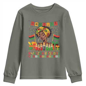 Kwanzaa Blessings African Woman Youth Sweatshirt Umoja Seven Principles Family Gift TS12 Military Green Print Your Wear