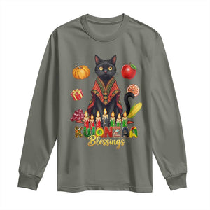 Kwanzaa Blessings Long Sleeve Shirt Funny Cat African Heritage Gift TS12 Military Green Print Your Wear