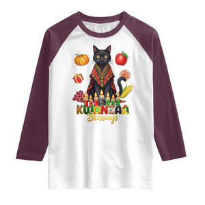 Kwanzaa Blessings Raglan Shirt Funny Cat African Heritage Gift TS12 White Maroon Print Your Wear