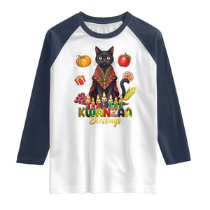 Kwanzaa Blessings Raglan Shirt Funny Cat African Heritage Gift TS12 White Navy Print Your Wear